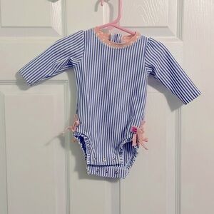 Ruffle Butts Periwinkle Blue Seersucker One Piece Rashguard Size 3-6 Months
